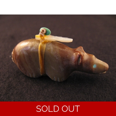 Travertine Bear 2 -1/8" L  x  1 " H by  Peter gasper Jr. Authentic Zuni Art